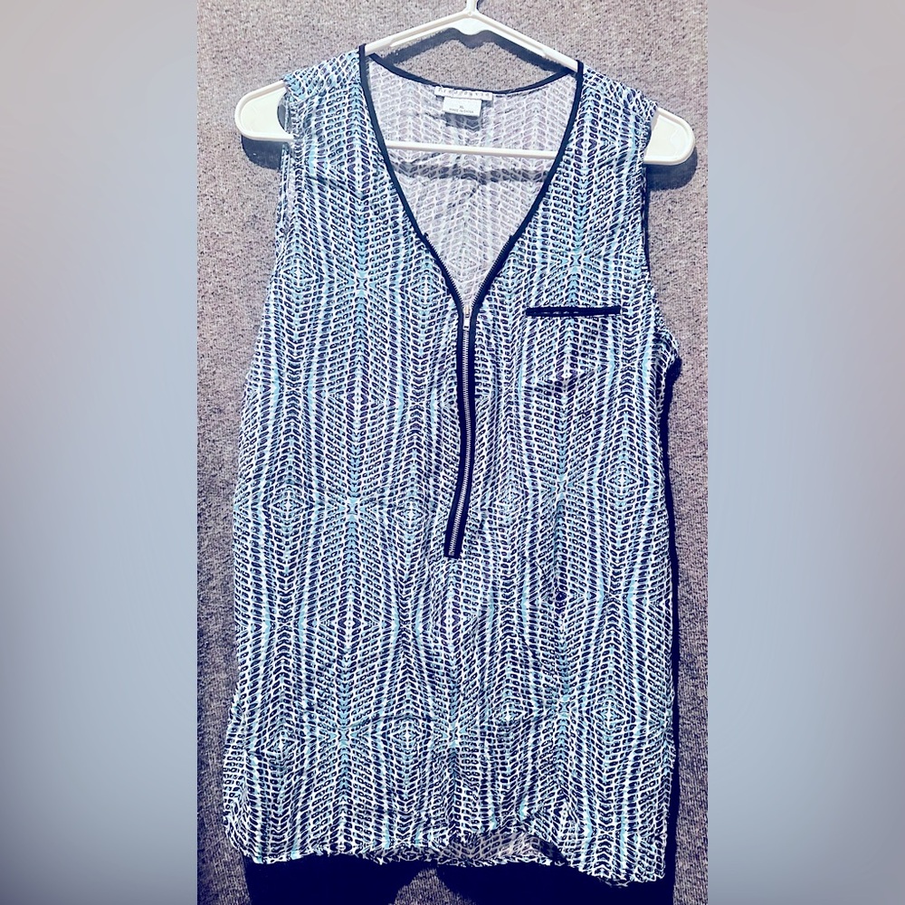 Women's Fred David Half Zip Sleeveless Top Size XL Blue/Black Print New w/o Tags